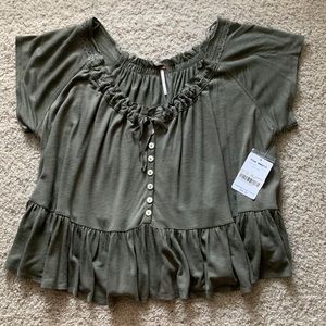 Free People Dark Sage Green Babydoll Top